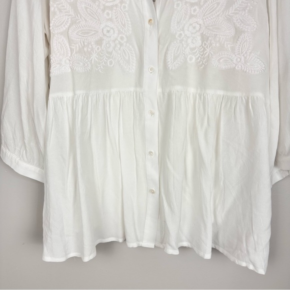 Soft Surroundings Cassowary Embroidered Babydoll Tunic Builtin Tank White Lg NWT - Picture 8 of 11